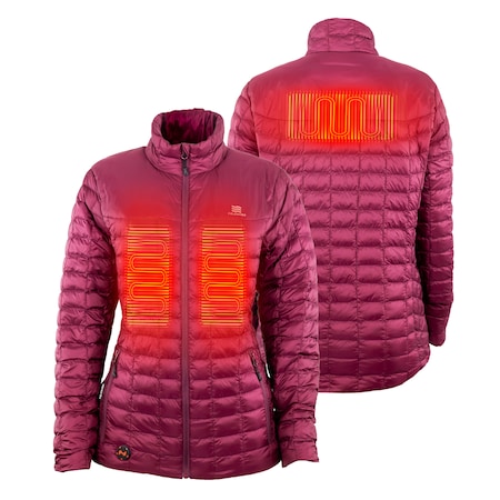 Mobile Warming Women's Backcountry Heated Jacket, Burgundy, Heats Up to 10 Hours per Charge , 7.4 2 Outside Pockets MWWJ04310620
